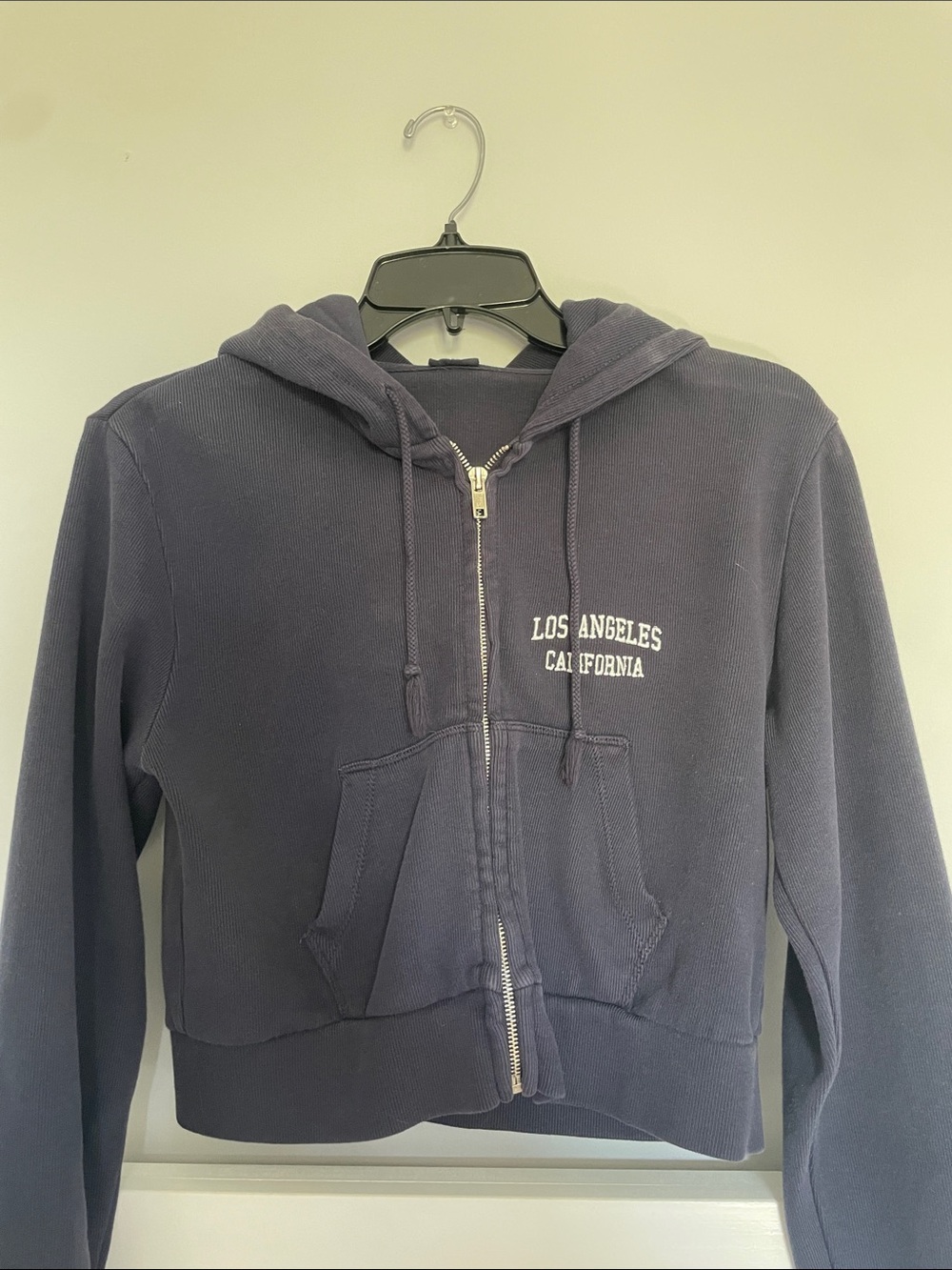 brandy melville Zip-Up Hoodie with "Los Angeles California" Text - Navy